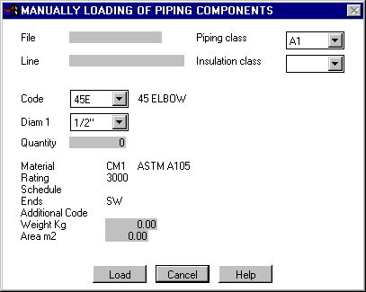 Material Manual Load: data entry window