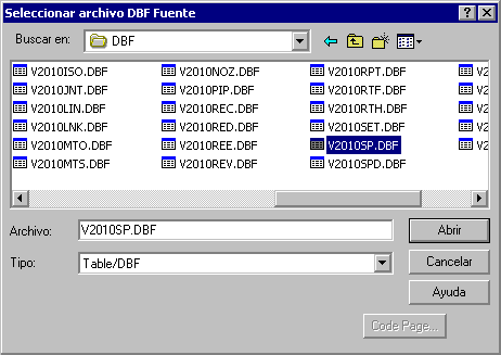 EXportar DBF a CSV: Seleccionar DBF