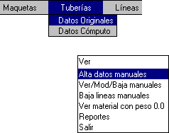 Carga Manual de Material: menu
