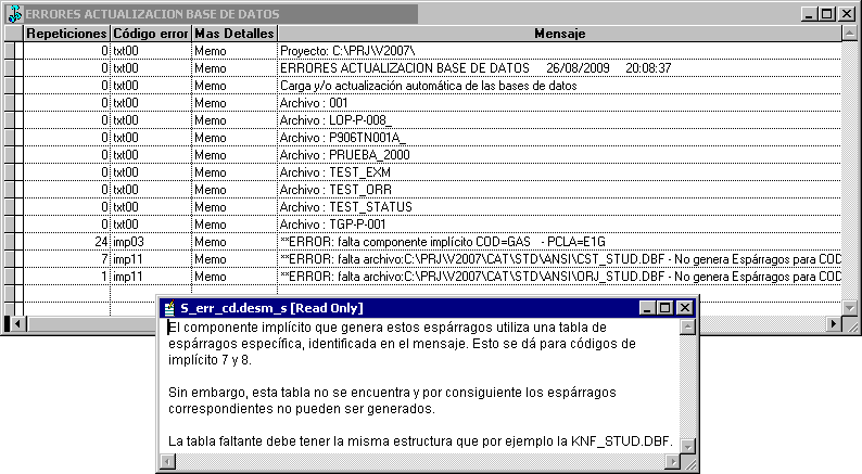 Actualizacin Base de Datos: Detalle de Errores