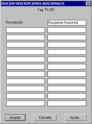 Descripciones Adicionales de Equipo